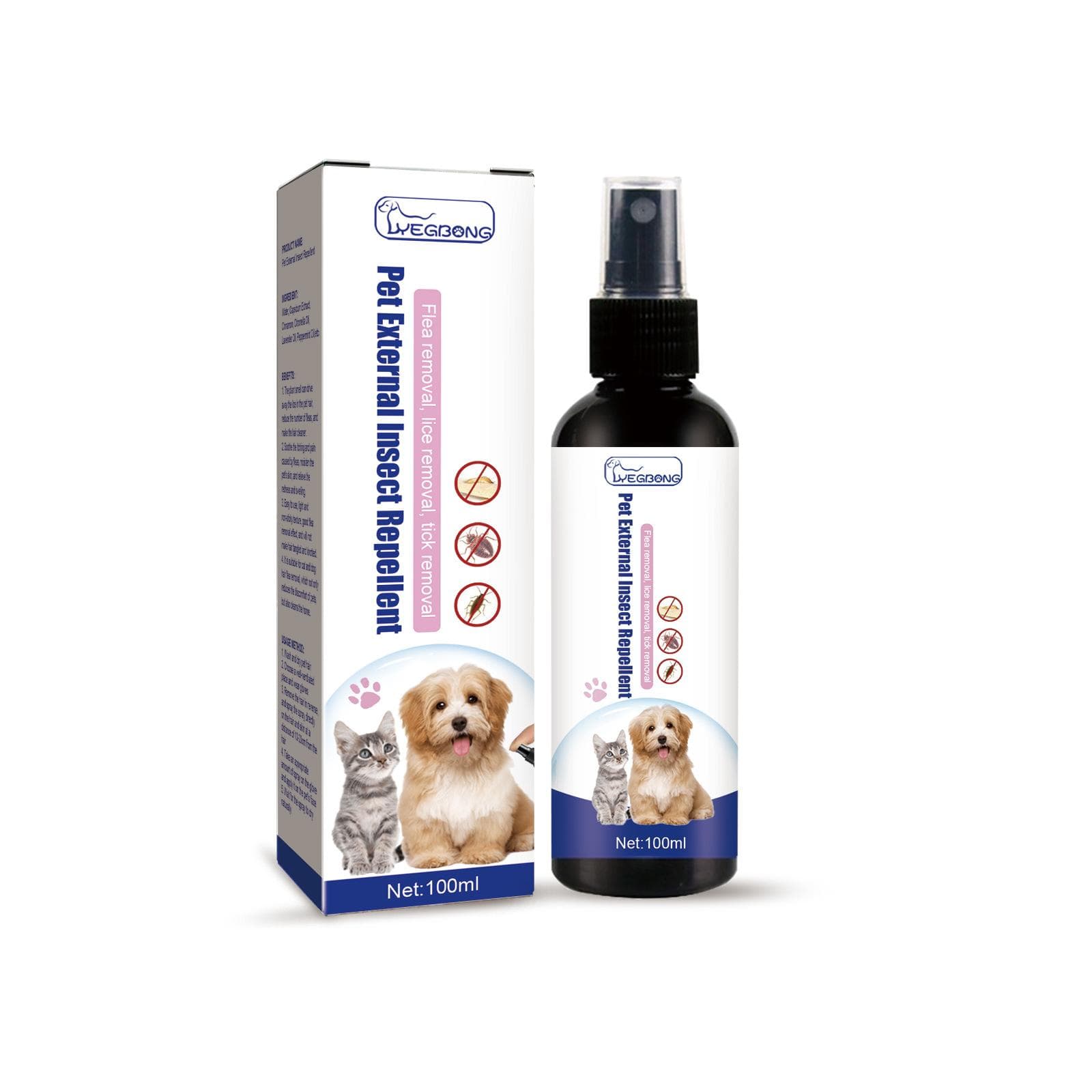 Yegbong Veterinary Formula Vlooien- en tekenspray voor honden Eenvoudig te gebruiken vlooienspray voor honden, doodt bij contact, voorkomt eitjes en l