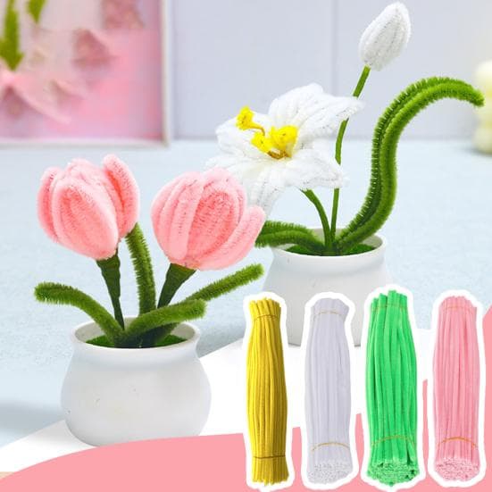 100 Stuks/Set Pijpenrager Bloem Knutselpakket Meerkleurige Chenilledraad Twist Stok Kinderen Volwassenen Beginner DIY Handgemaakte Bloem Boeket Decora