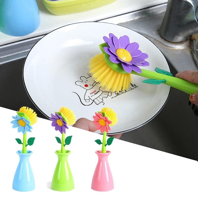 Zeepdispenser Spoelbak Automatisch Spons Keuken Badkamer Bloemvormige Reinigingsborstel Pannenwasgereedschap met Handvat Huisdecoratie blauw