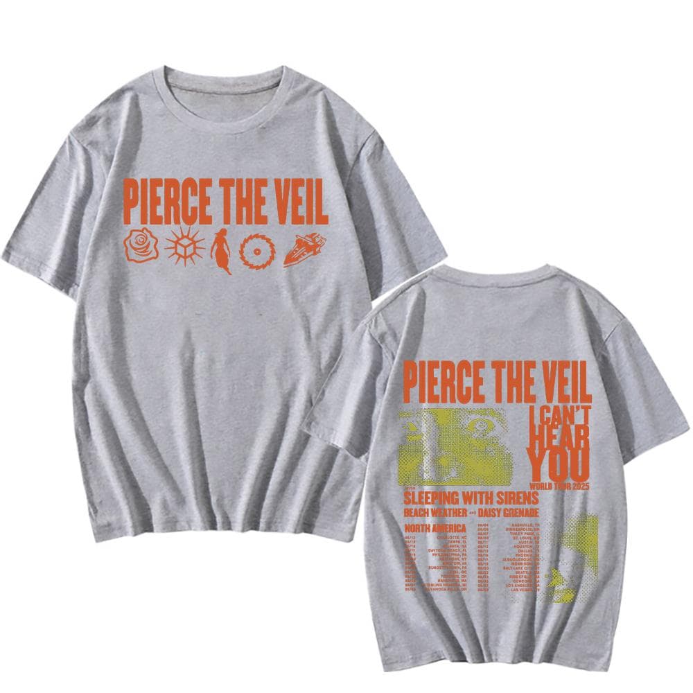 Pierce The Veil I Can’t Hear You World Tour T-shirts Unisex Dubbelzijdig Bedrukt Katoenen T-shirts Heren Dames Muziek Tees Rockband Punk Tops L