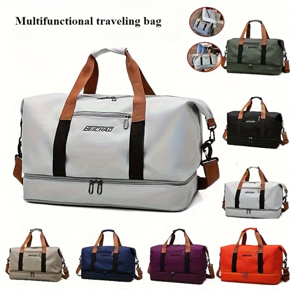 Reistas met grote capaciteit voor natte en droge scheiding, casual outdoor reistas tote bag, dames fitness yogatas, weekend tote overnachtingstas kaki