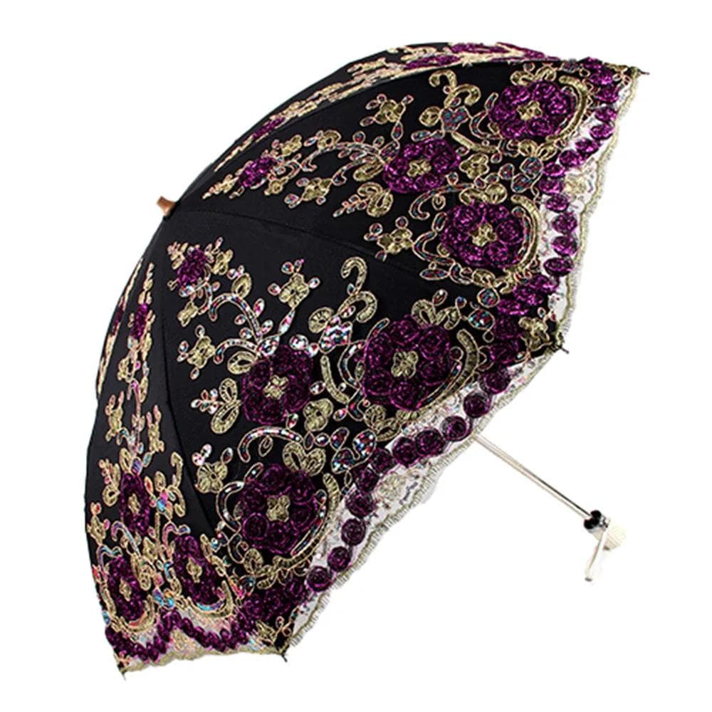 Nieuwe Mode Luxe Bloemenparaplu Regen Dames Dubbel Vouwbaar Dubbellaags Vetersluiting Parasol Luxe Paraplu's