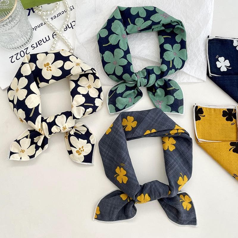 Katoenen en Linnen Klein Vierkant Sjaaltje, Dames Klein Fris Bloemen Temperament, Nekbescherming, Klein Sjaaltje, Hoofdband, Hoofddoek, Zijden Sjaal.