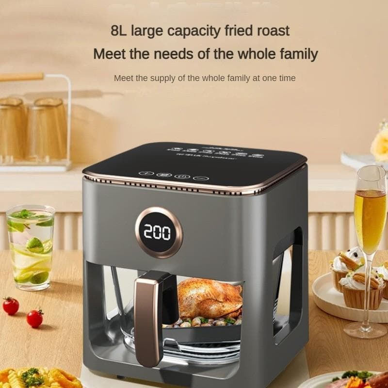 1200W 4.5L/8L Intelligente Airfryer met hoge capaciteit Multifunctionele Glazen Visuele Elektrische Friteuse Huishoudelijke Olievrije Frituurmachine