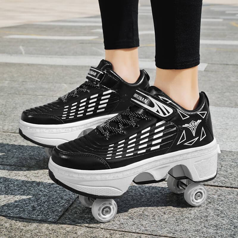 SkatesRolschoenen Vervorming Parkour Schoenen Loopschoenen met vier wielen Rolschaatsen voor volwassenen Tieners Heren Dames Unisex cm zwart