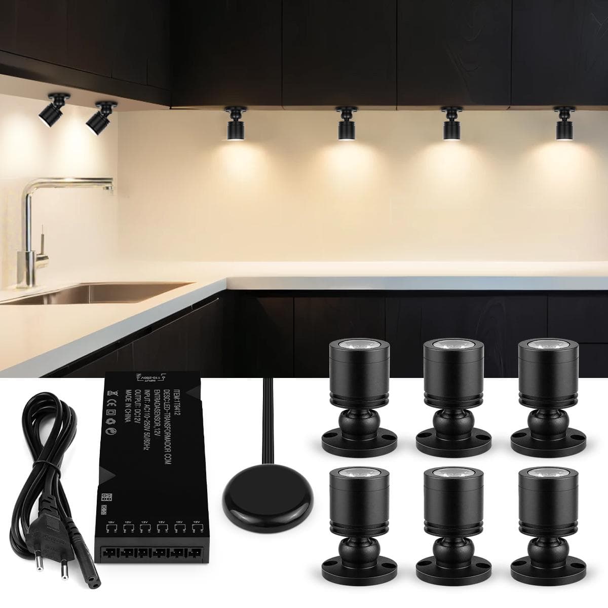 Mini LED Kastspot 12V Sieraden Schaplamp Balie Kast Vitrine Display Plafondlampen Met Dimmerschakelaar wit