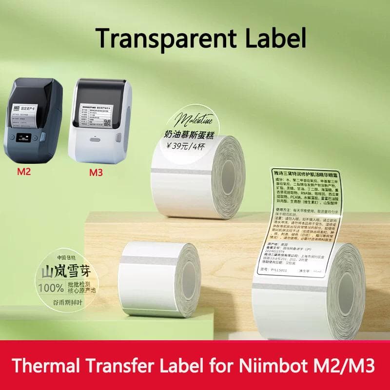 Niimbot M2/M3 Transparant Label Zelfklevend Thermische Transfer Printpapier Waterdicht Scheurbestendig Heldere Sluitstickers