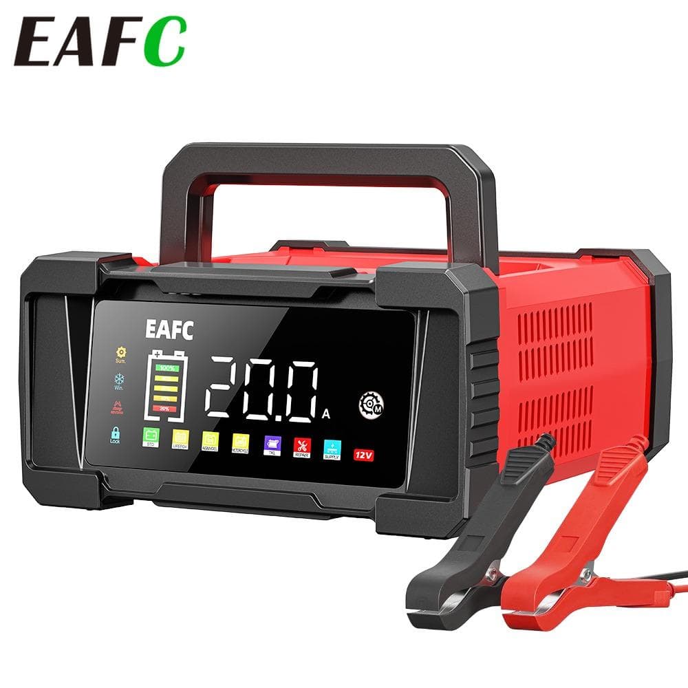 EAFC EU Stekker 12V 20A / 24V 10A Volledig Automatische Batterijlader, Slimme Acculader voor Auto, 7-Traps 12V/24V Intelligente Lader