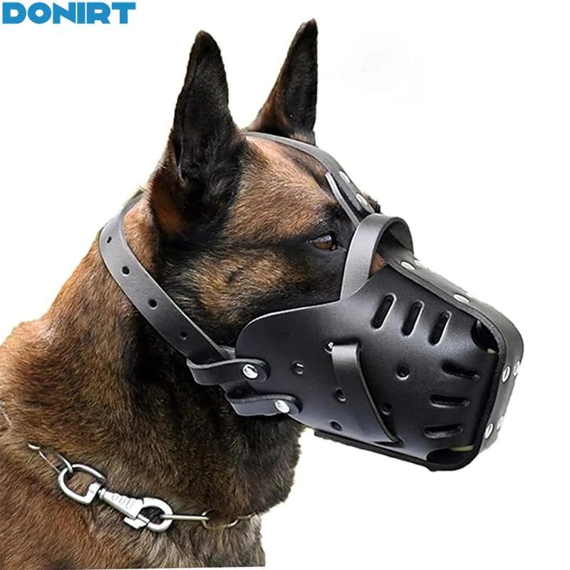 Leren Hondenmand Muilkorven Herdershond Dobermann Anti-Bijt Hond Mondkooi Hondentraining Verdedigingsmaskers voor Kleine/Grote Honden zwart