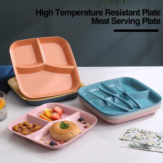Rechthoekig dinerbord 3 compartimenten Food Grade PP Vaatwasmachinebestendig Volwassenen Kinderen Ontbijt Snack Groentemaaltijd Voedselserveerschaal K
