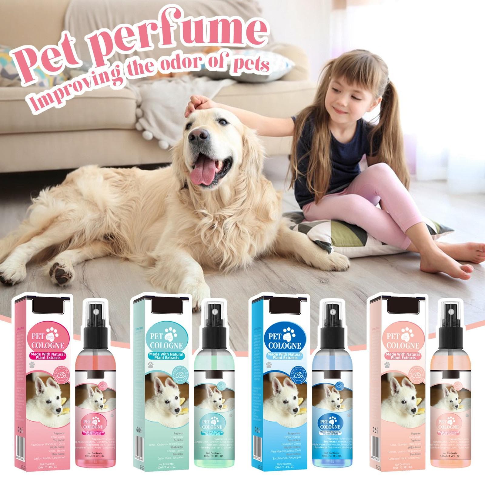 Hondenspray, conditioner en geur, hondengeurverwijderaar, parfum, voor alle vachttypen, 100 ml/3,4 OZ