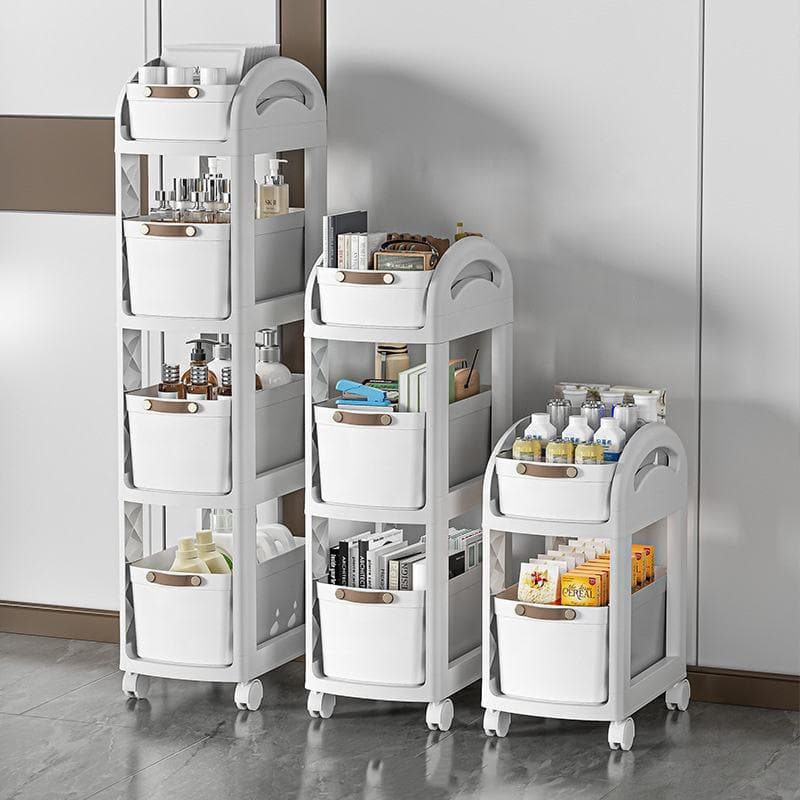Ondertafel opbergrek keuken opbergkast verplaatsbaar klein karretje eenvoudig op wieltjes snack opbergrek grijze kleur