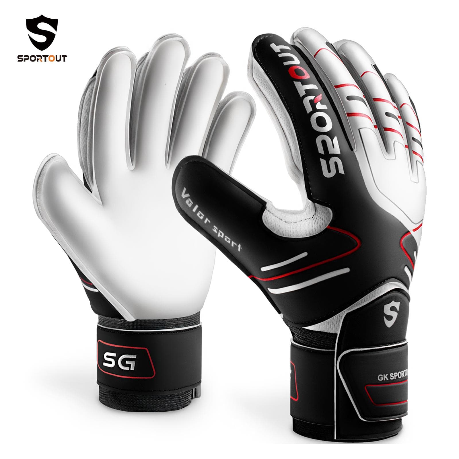 Sportout Jeugd&Volwassen Keepershandschoenen, Sterke Grip voor de Moeilijkste Reddingen, met Vingerbescherming & 4+3MM Latex rood