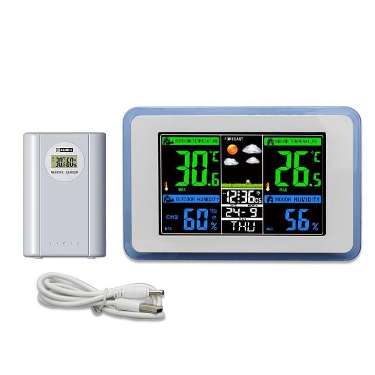 433MHz Draadloze Weersvoorspelling Klok met Kleurendisplay, Binnen-/Buitentemperatuur- en Vochtigheidsmonitoring, en Dubbel Alarm