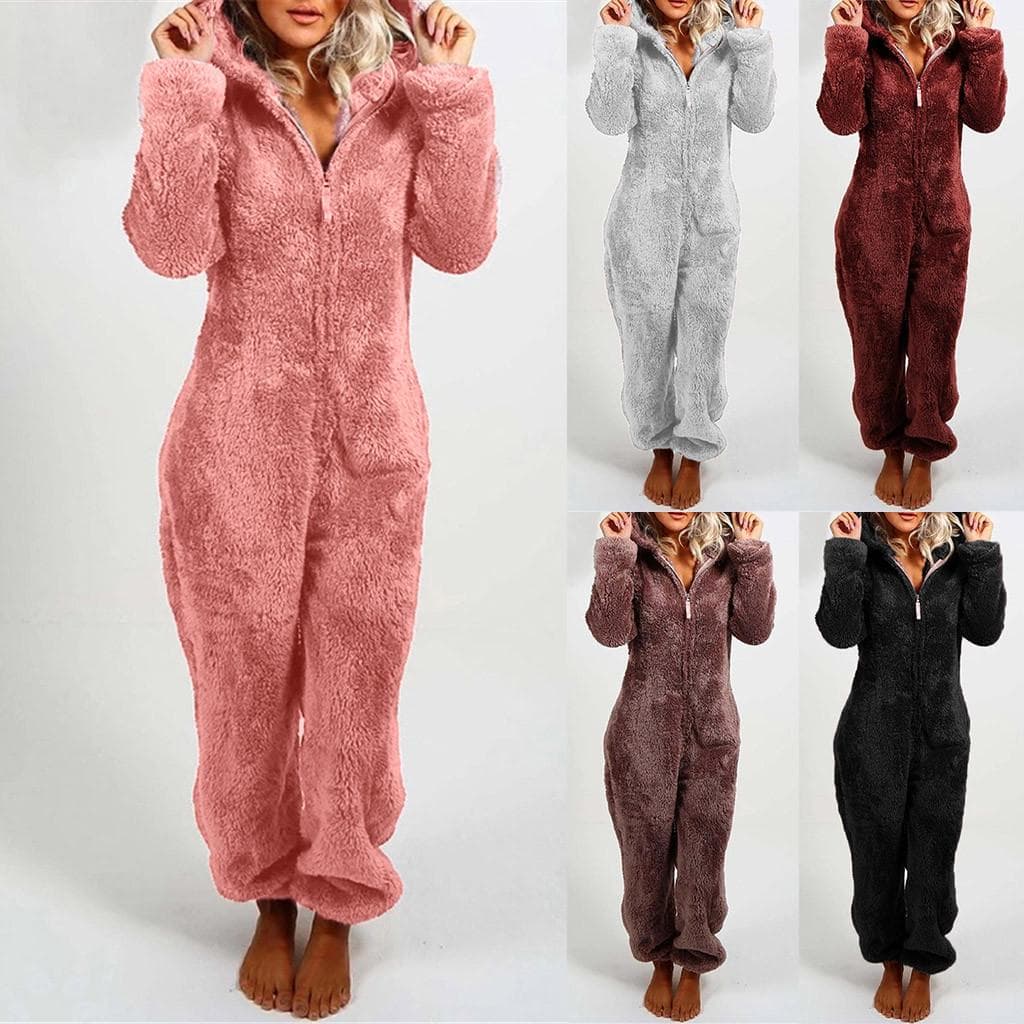 ShoesBox Dames Jumpsuit met lange mouwen en capuchon, Casual winterwarme romper Nachtkleding cm grijs