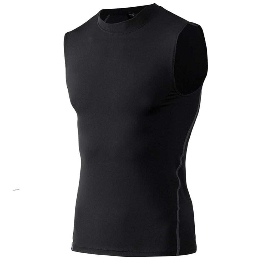 Heren Hardlopen Sport Mouwloos T-shirt Basketbal Compressie Trainingsvest Fitness Tank Basislaag Top Singlet Activewear Sneldrogend M zwart