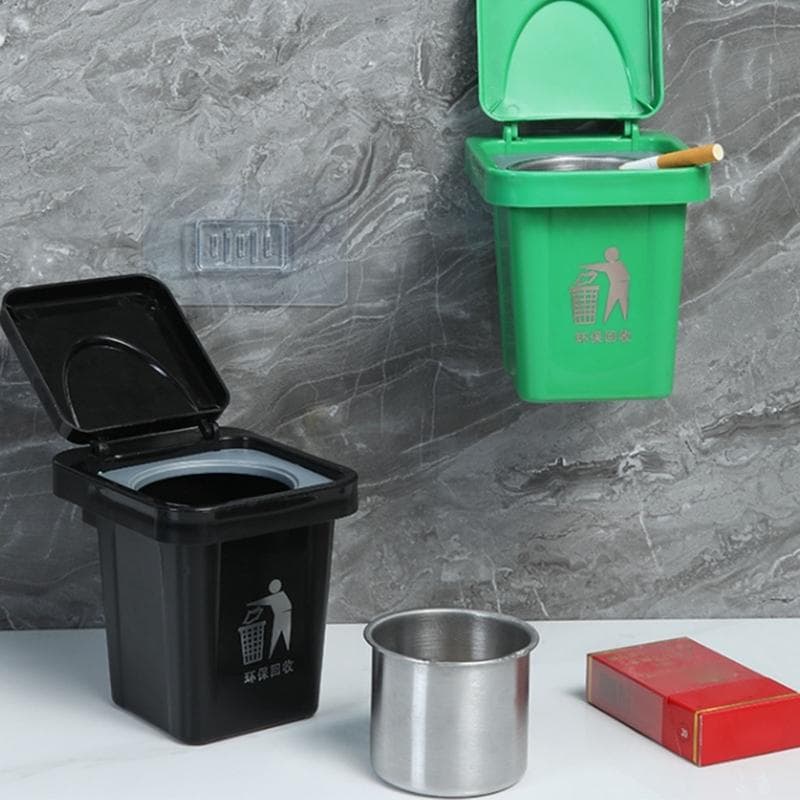 Aan de muur te monteren asbak Multifunctionele afvalbak Verwijderbare Roestvrijstalen Binnenbak ABS Miniatuur Prullenbak Decoraties groen