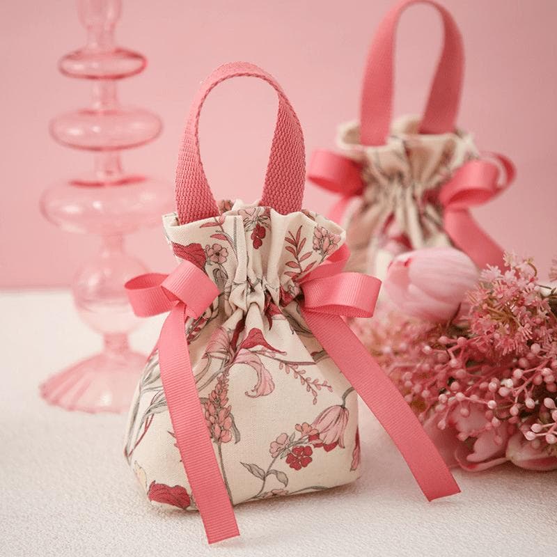 6 stuks Vintage Bloemen Cadeauzakjes Set - Canvas Zakjes met Trekkoord voor Bruiloften, Vrijgezellenfeesten, Feesten, Sieradenverpakking cm