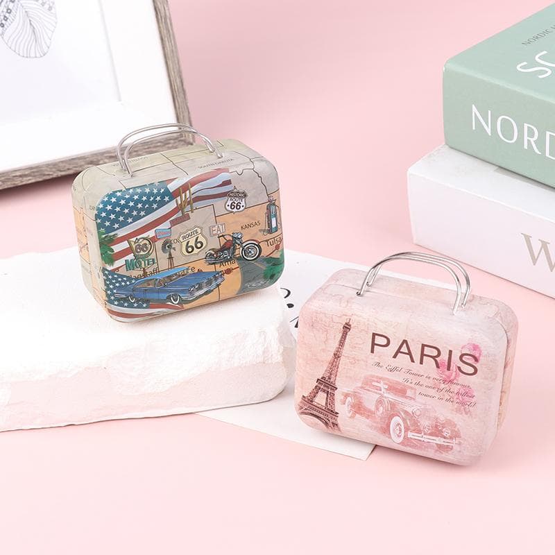 Vintage Mini Koffer Met Handvat Snoep Metalen Opbergdoos Voor Huwelijksgeschenken Snoep Chocolade Print Reis Draagbare Container