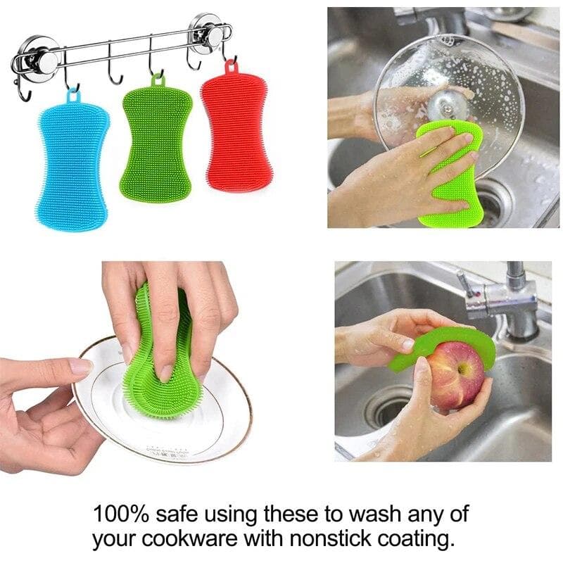 Siliconen afwasborstel, pan spons, keuken schoonmaakborstel, siliconen schuursponsje, groente fruit, pan afwasborstel rood