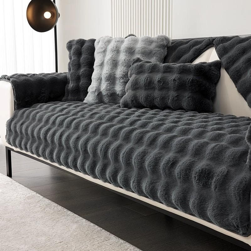 Dikke imitatie konijnenbont pluche bankhoes antislip zachte bank handdoek bank kussen voor woonkamer moderne woninginrichting kaki
