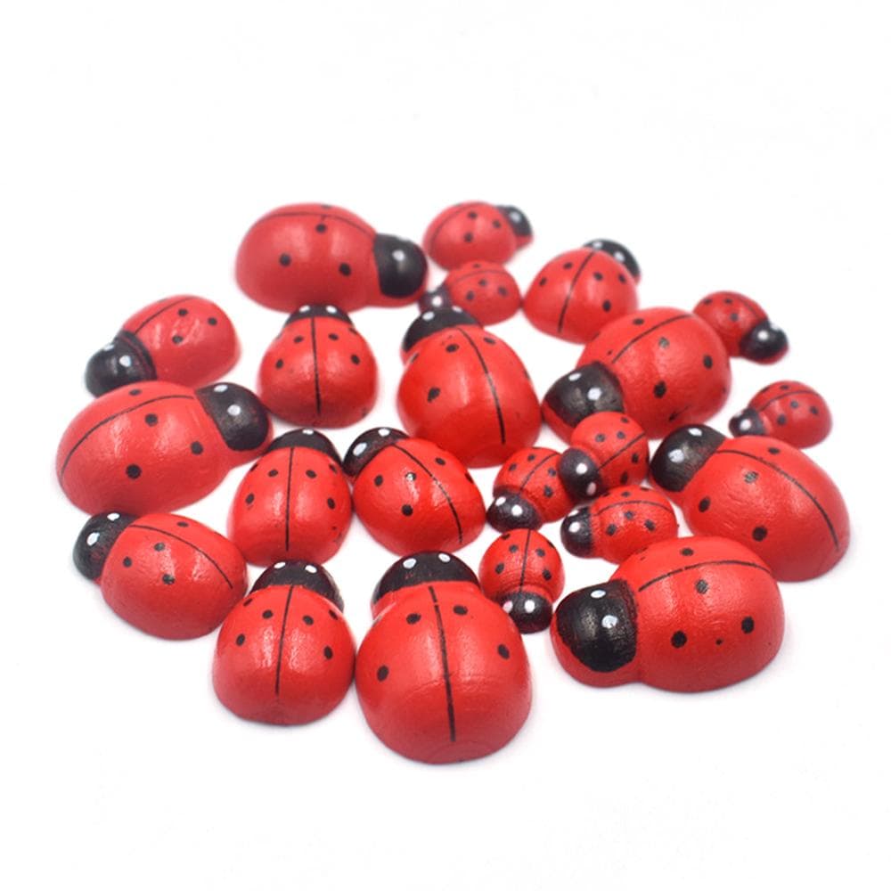 Mini Rood Lieveheersbeestje Cabochon Houten DIY Scrapbooking voor Muursticker Kinderen Kinderen Beschilderd Vakantie Halloween Kerst Decoratie Handgem