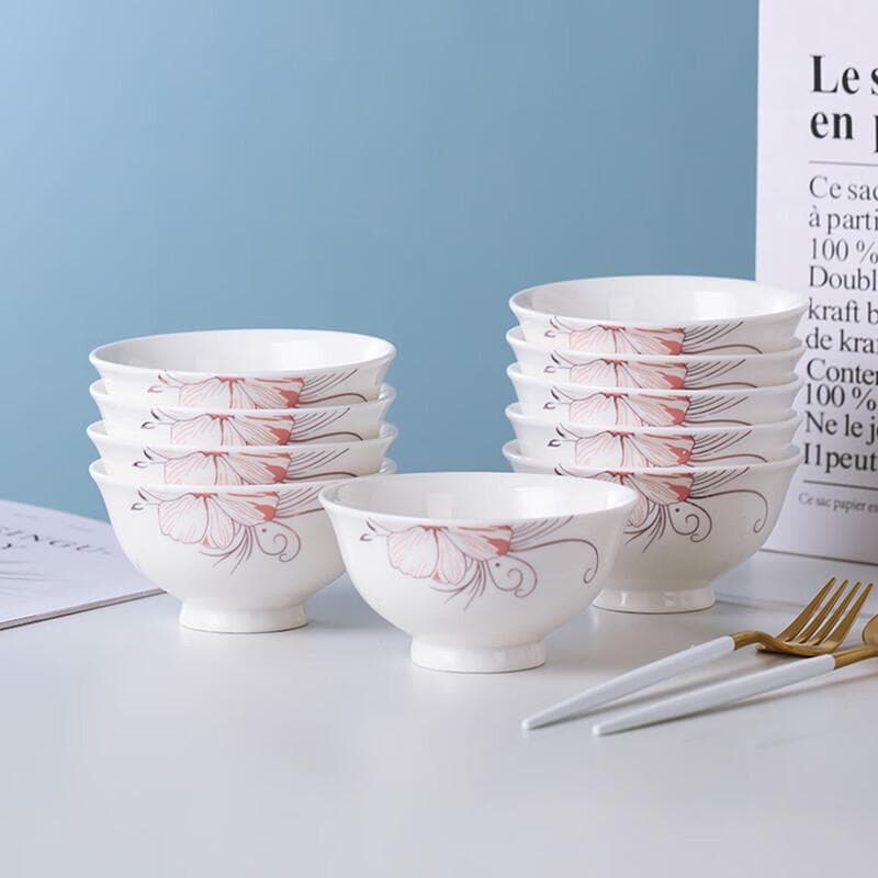 Haoya Jingdezhen Keramische Voetkommen voor Rijst en Soep - Gouden Poeder Familie