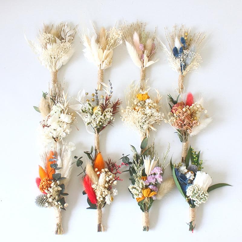 1 Stuk Mini Natuurlijke Droogbloemen Boeket Boutonnieres Bruidsjonkers Knopgaten Bruidsmeisje Bloem Corsage Broche Kerst Bruiloft Decor