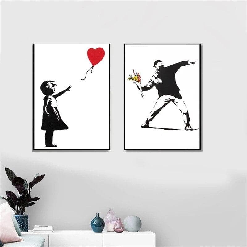 Banksy Graffiti Art Canvas Schilderij Rode Ballon Meisje Schilderij Zwart Wit Muur Poster Nordic Woonkamer Home Decor