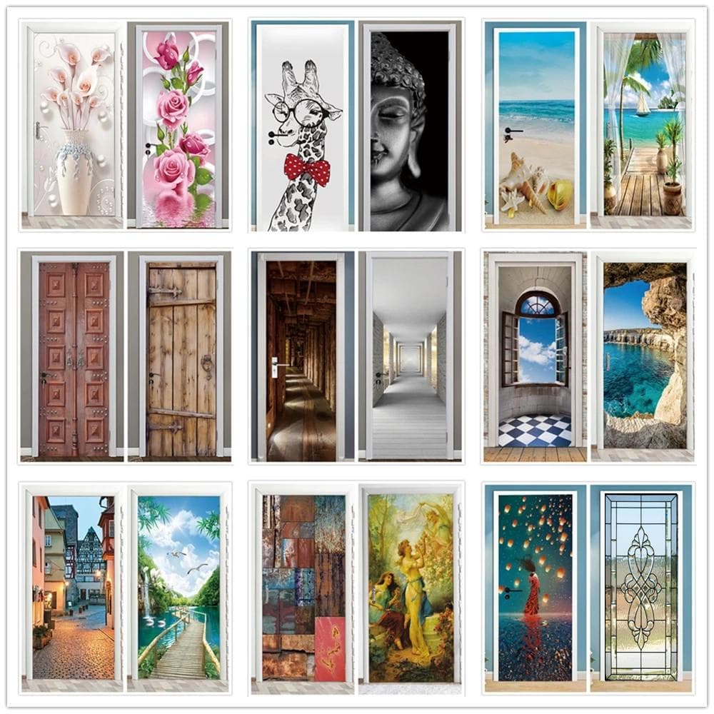 Landschap Deur Stickers 3D Verwijderbare Vinilos Para Puertas Zelfklevend Behang Kunst Muurschilderingen voor Deuren Bibliotheque Modern Home Decor