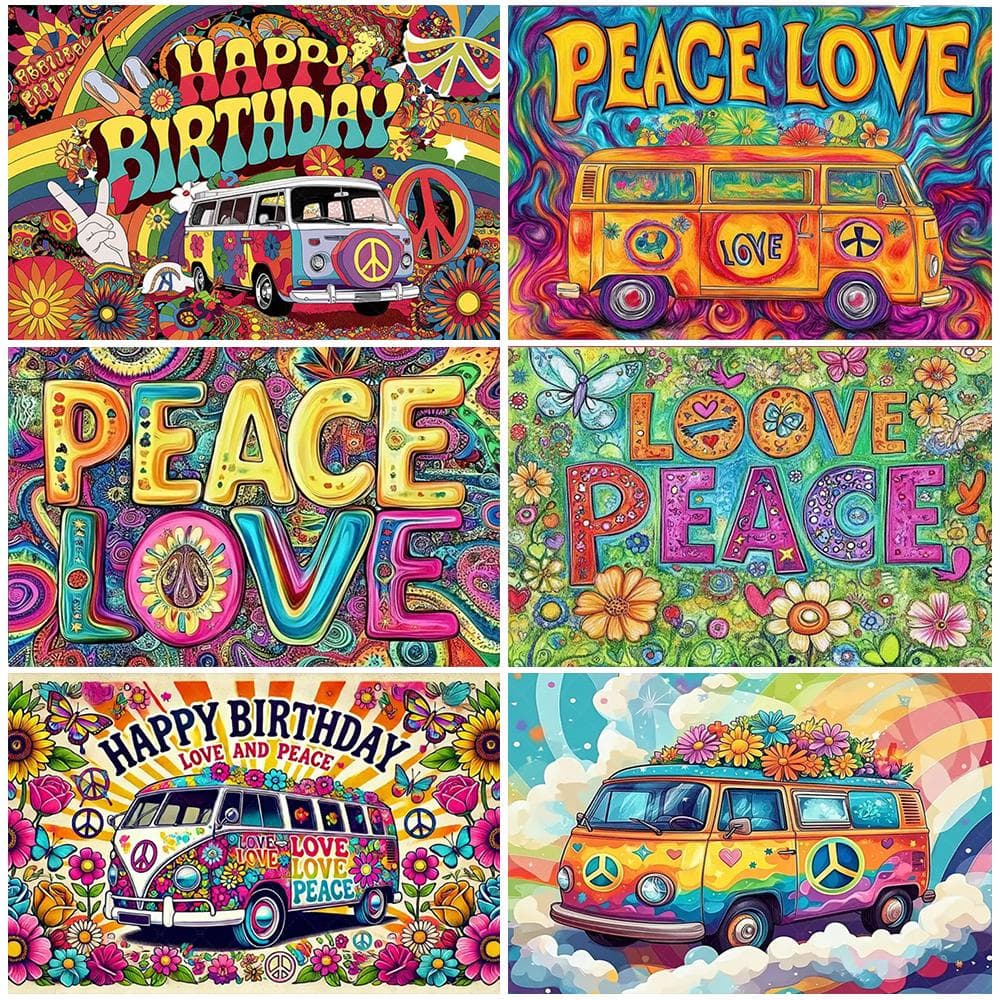 Bohemian Stijl Kleurrijke Hippie Bus Thema Verjaardags Achtergrond Vrede En Liefde Feest Decoraties Tie Dye Banner Vinyl Achtergrond Cadeaus