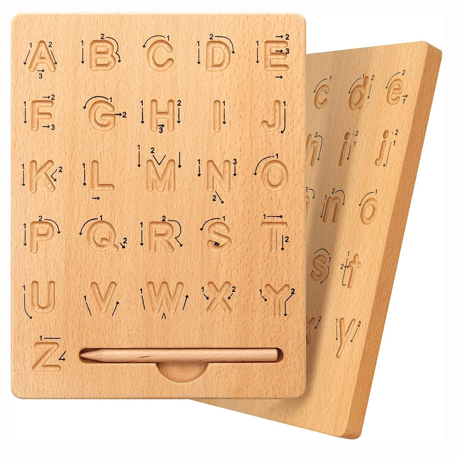 Houten Letters Oefenbord, Dubbelzijdig Alfabet Tracing Tool Leren Schrijven ABC Educatief Speelgoedspel Fijne Motoriek Montessori Cadeau voor 4 5 jaar
