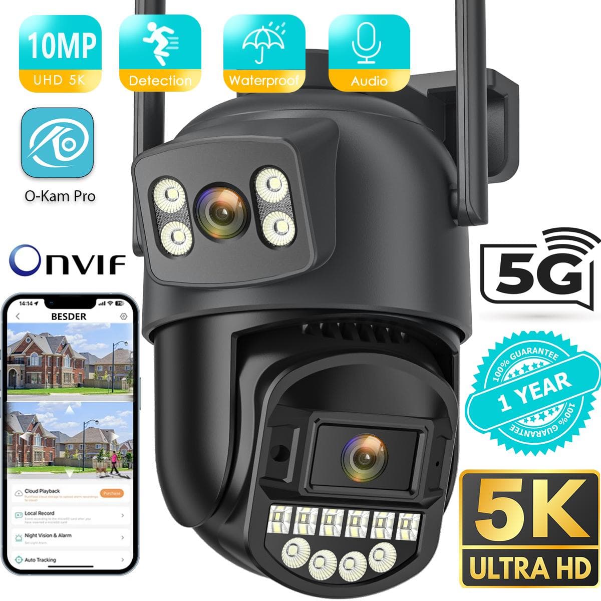 10MP PTZ IP Camera 8MP 4K Buiten Dual Lens Dubbel Scherm 5G WIFI Camera AI Tracking Beveiligingsbescherming CCTV Bewakingscamera