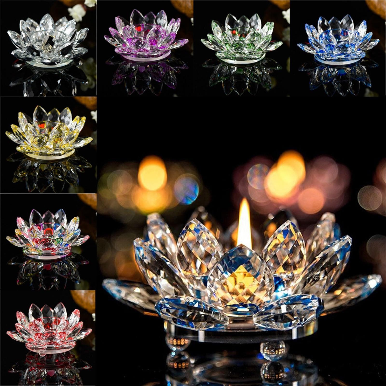 7 kleuren kristalglas lotusbloem kaars theelichthouder boeddhistische kandelaar