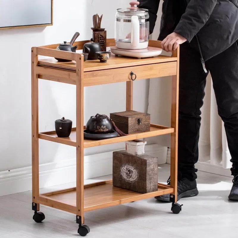 Nieuwe Verrijdbare Bamboe Eetwagen 3/4 Laags Thee Eetwagen Kleine Woonkamer Bijzetkast Schoonheidssalon Trolley Keukenplank