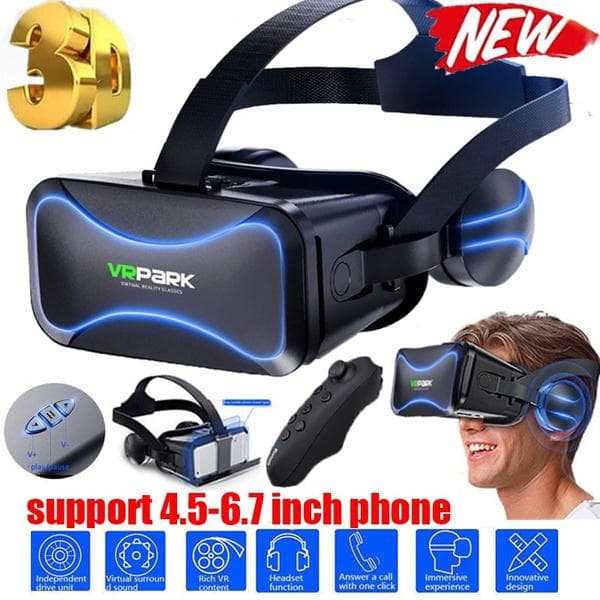 3D VR-bril Virtual Reality-headset Bass Stereo Surround-hoofdtelefoon Games Film VR-headset Groothoek voor 4,5-6,7 inch smartphones Afstandsbediening