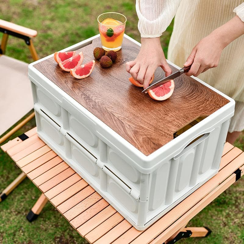Outdoor Camping Camping Opvouwbare Opbergdoos Thuis Houten Deksel Kofferbak Opbergdoos Creatieve Opbergdoos wit
