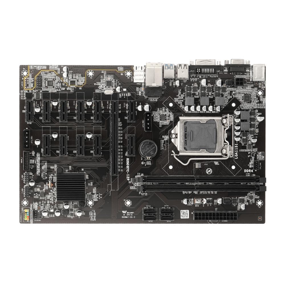 B250 BTC-12P Moederbord met 2 DDR4 Geheugenslots 11 PCI-E 1X Slots VGA+DVI Poorten Ondersteunt LGA1151 zwart