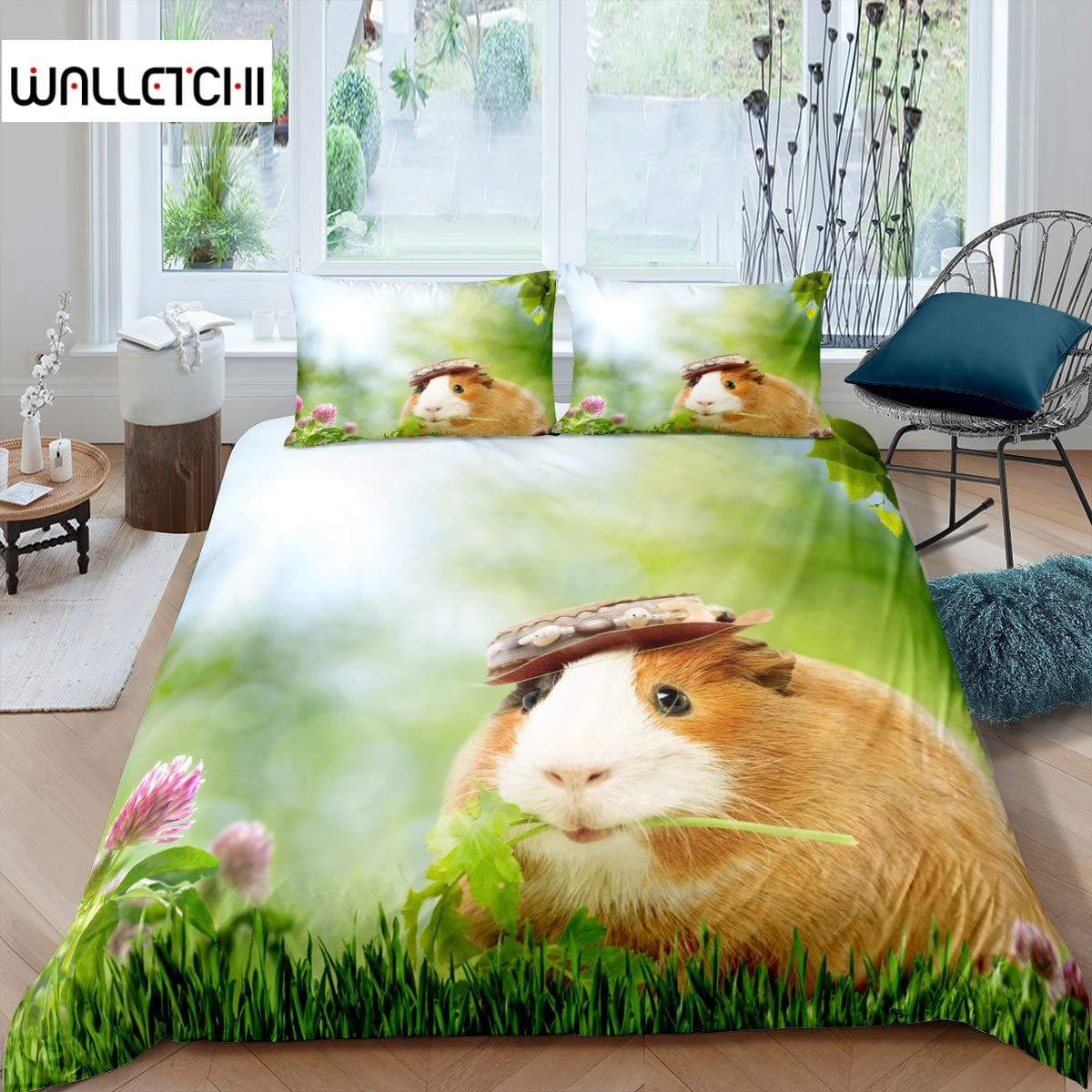 Cavia Dekbedovertrek Set Schattig Cavia Patroon Beddengoed Set Dieren Dekbedovertrek voor Jongens Meisjes Tuin Natuur Polyester Beddengoed Set