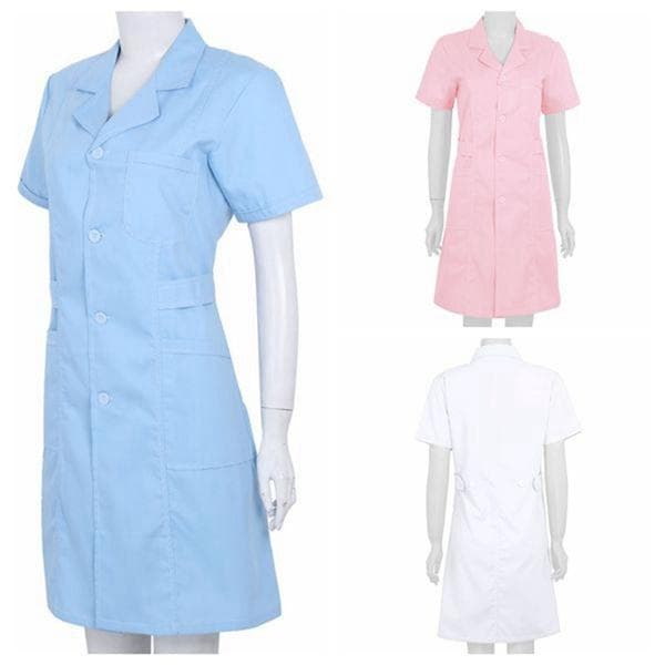 Vrouwen Volwassenen Effen Kleur Korte Mouw Shirt Jurk Ziekenhuis Verpleegkundige Scrubjas Uniform Jurk cm blauw