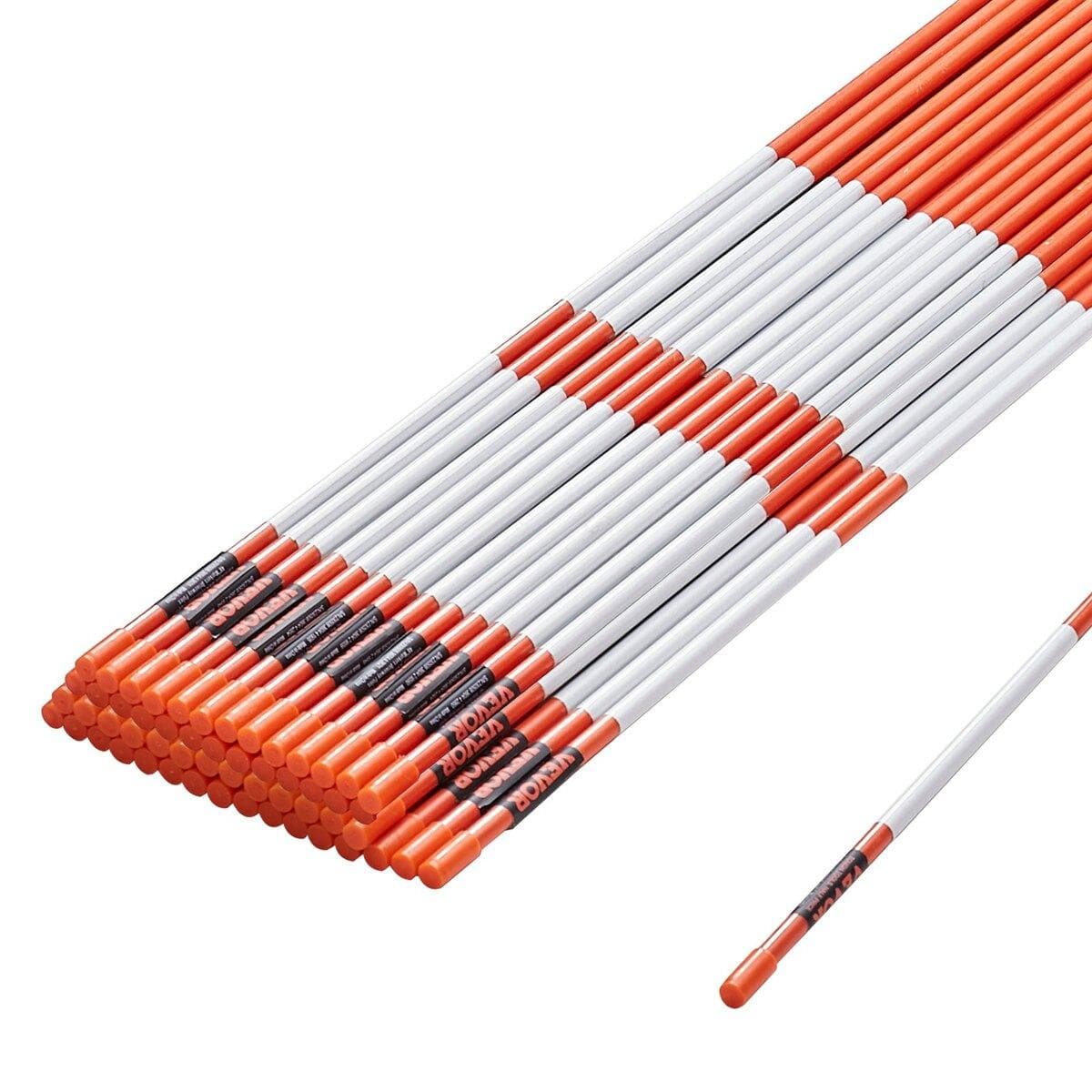Opritmarkeringen, 50 STUKS 48 inch, 0,31 inch Diameter, Oranje Glasvezel Palen Sneeuwstokken met Reflecterende Tape, 12  Stalen Boor & Bescherming