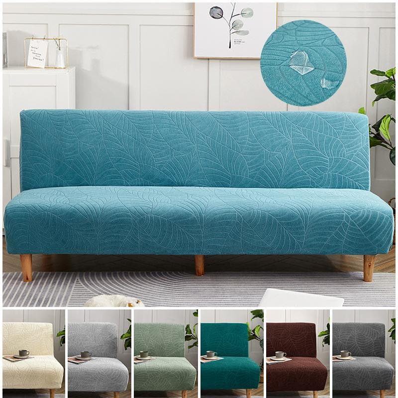 Waterdichte hoes voor slaapbank Jacquard effen kleur Opvouwbare bankhoes Stretch bankhoezen zonder armleuningen voor woonkamer zilver