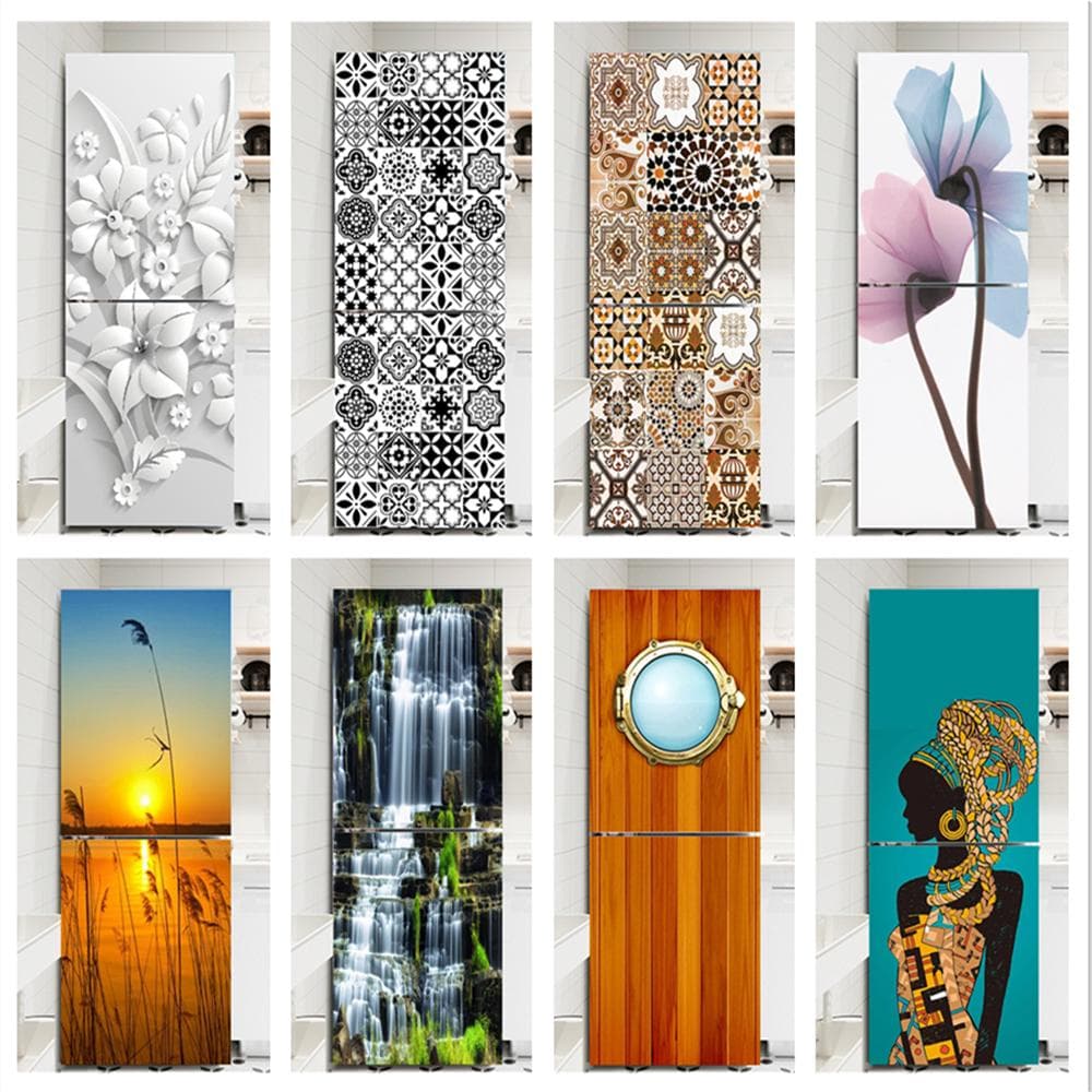 Patroon koelkast sticker kunst landschap meisjes koelkast deur wrap keuken behang accessoires moderne aangepaste grootte muurstickers