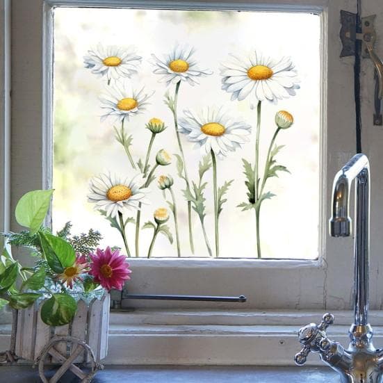 Witte Bloemen Raamsticker Verwijderbaar Waterdicht PVC Bloemen Statische Glassticker Lente Huis Kantoor Woonkamer Raam Decoratie Sticker