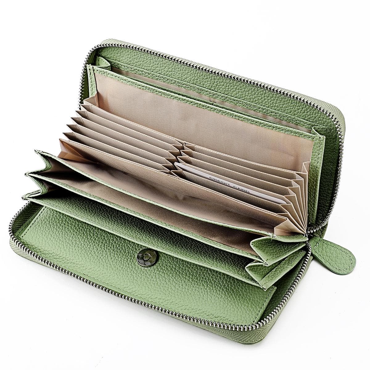 Premium Koeienhuid Lederen Unisex Portemonnee met Kaartsleuven, Muntvak, Biljettenvak en Ritssluiting