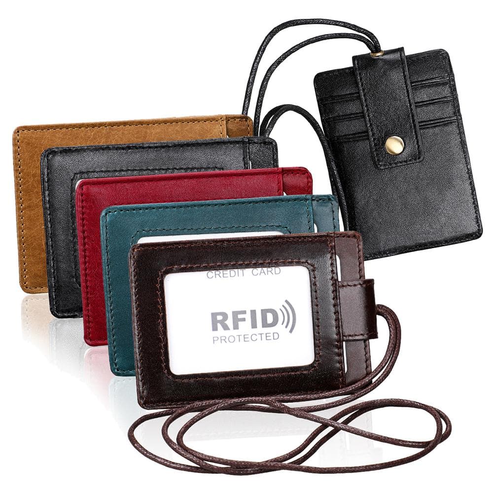 Echt Leer Mode Nek Lanyard Badge ID IC Kaarthouder RFID Beschermd Creditcard Portemonnee Naamplaatje Houders koffie
