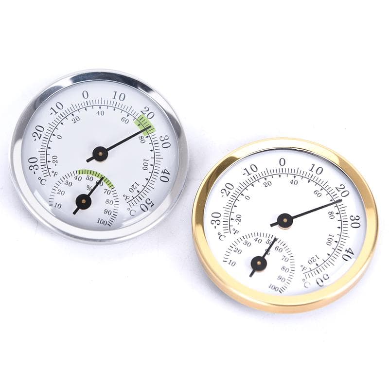 Binnen analoge vochtigheids-temperatuurmeter, thermometer, hygrometer, huishoudelijk zilver
