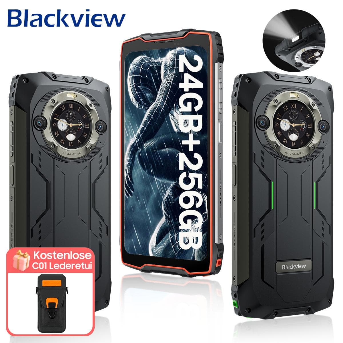 Blackview BV9300 Pro Helio G99 Robuuste telefoon Android 13 RAM 8GB / 12GB ROM 256GB 6.7 120Hz scherm 15080mAh met 33W lading 100LM zaklamp zwart