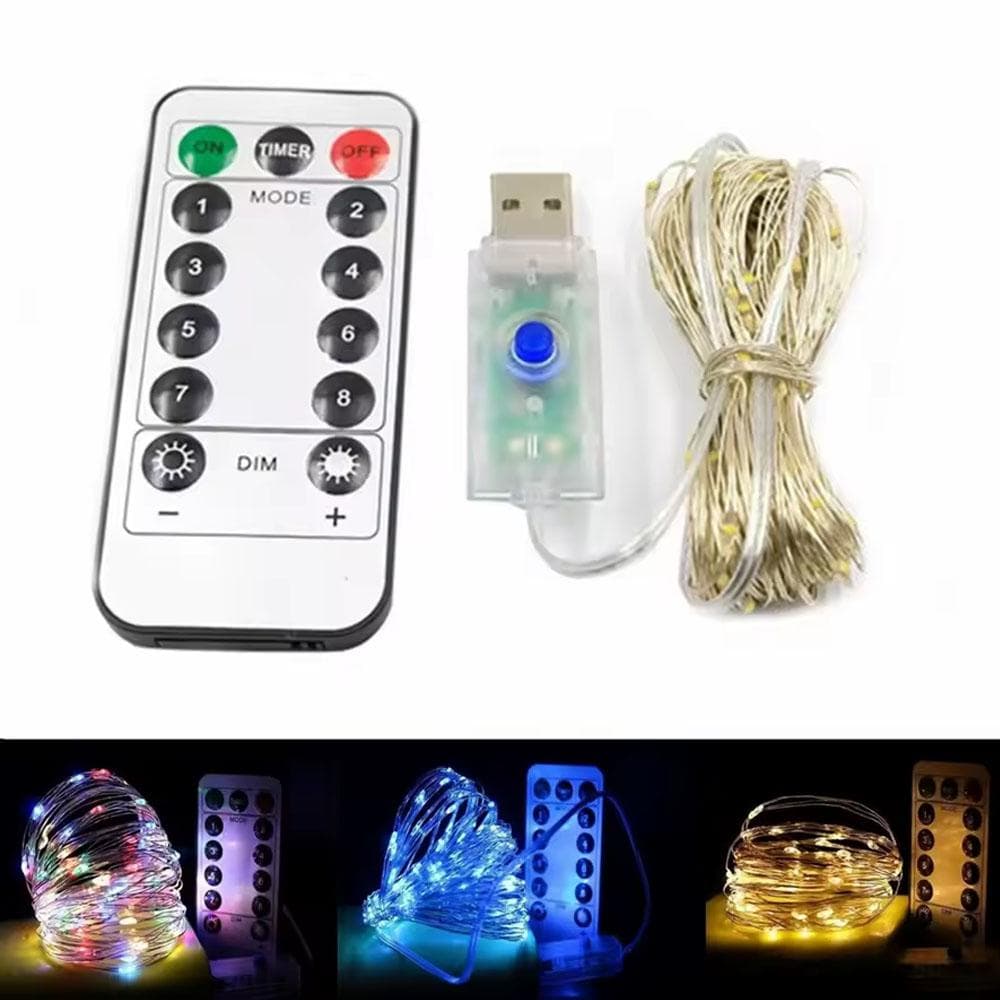 20m 10m Afstandsbediening 8 Functie LED Kerstverlichting USB Lichtsnoer Kerstslinger Nieuwjaar Bruiloft Tuindecoratie groen