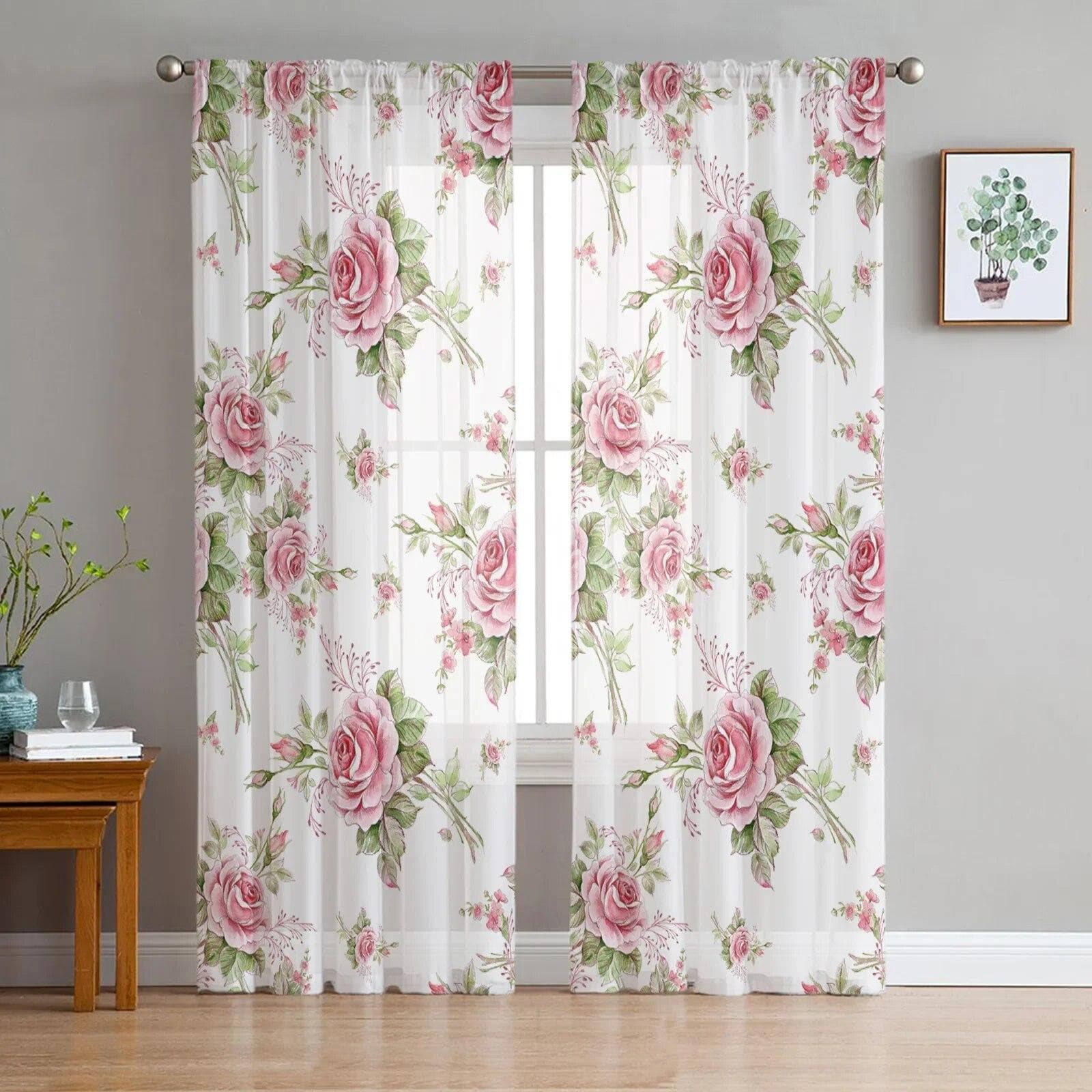 Roze Roos Romantische Luxe Tule Gordijnen Moderne Woonkamer Keuken Chiffon Gordijn Slaapkamer Pure Volant Gordijn